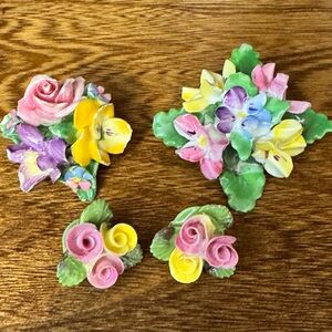 Vtg Bone China England Yellow Lilac Pink Rose Poppy Pansy Flowers Brooch England